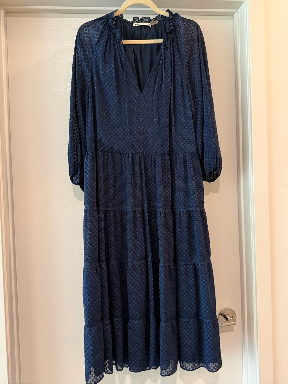 Alice + Olivia Navy Tiered Midi Dress